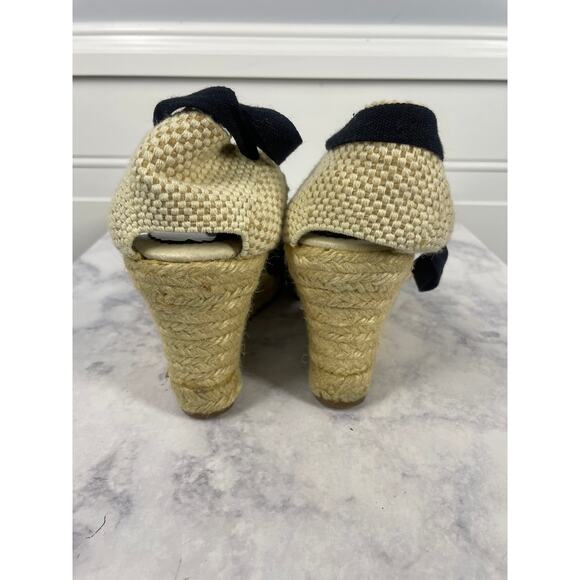 Saks Fifth Avenue, Size 8 Black and Tan Wedge Espadrilles, Lace Up EUC - Picture 3 of 8